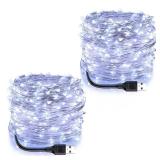 Blingstar USB Powered Fairy Lights, 2 Pack 33Ft 100 LED, Flexible Silver Wire, Mini String Lights for Christmas Tree/Bedroom/Camping/Dorm Indoor Decoration, Cool White