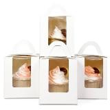 Bakepacker Auto-pop up Individual Cupcake Boxes with Window 25 Count White Single Cupcakes Box 3.7 x 3.7 x 4.3inch Cupcake Carrier