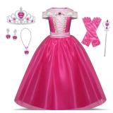 GJDAMFD Little Girls Elegant Pink Princess Dress up Clothes Halloween Birthday Party Costumes Kids Girls Dresses 6-7 Years