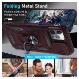 Janmitta Case for iPhone 12 & 12 Pro Phone Cover Built in Slide Camera Lens Cover+Screen Protector,Heavy Duty Shockproof Full Body PhoneCase with Finger Ring Holder Kickstand,Wine Red