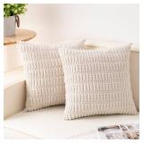 Aegero Pack of 2 Corduroy Decorative Throw Pillow Covers 18x18 Inch Soft Striped Pillow Covers Modern Farmhouse Home Decor for Sofa Living Room Couch Bed(Cream White)