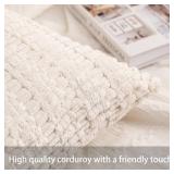 Aegero Pack of 2 Corduroy Decorative Throw Pillow Covers 18x18 Inch Soft Striped Pillow Covers Modern Farmhouse Home Decor for Sofa Living Room Couch Bed(Cream White)