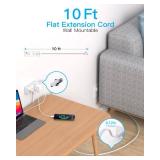 One Beat 10Ft Extension Cord with Multiple Outlets,Flat Plug Power Strip Surge Protector with 10 Ft Long Cord,6 Outlet 4 USB Ports (2USB C),Multi Outlet Wall Plug for Travel,College,Dorm Essentials