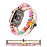 TOYOUTHS Heishi Beaded Bracelet Compatible with Apple Watch Band Women Kids Girls Cute Stretchy Clay Preppy Stack Strap for iWatch 38/40/41/42mm Series 11 10 9 8 7 6 5 4 SE 3 2 1, MultiColor/M