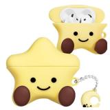 Joyleop for Airpods 4 Case - Cute for Women Girl Girly Kids Kawaii Anime Unique 3D Cartoon Yellow Star Design Soft Silicone Protective Case for Airpods 4th Gerneration 2024 Cover with Keychian