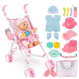 deAO Baby Doll Set with 13 inch Doll,Kids Play Toys,13" Baby Doll Set with 18 PCS Baby Doll Accessories with 2 Sets Doll Clothes Missing Stroller