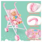 deAO Baby Doll Set with 13 inch Doll,Kids Play Toys,13" Baby Doll Set with 18 PCS Baby Doll Accessories with 2 Sets Doll Clothes Missing Stroller