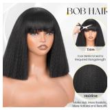 Marshey Bob Wig with Bangs as Human Hair, 12 Inch Light Yaki Straight Bob Wigs Glueless Synthetic Short Wigs for Black Women Shoulder Length Ready to Go Pre Cut