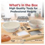 Bread Proofing Basket Set of 2 - Round 9" Sourdough Bread Baking Supplies w/Linen Liner, Scrapers, Scoring Lame, Whisk, Blades Banneton Proofing Baskets - Sourdough Starter Kit for Beginners