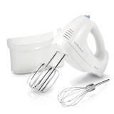 Hamilton Beach 6-Speed Electric Hand Mixer with Whisk, Traditional Beaters, Snap-On Storage Case, 250 Watts, White Tested Powers On