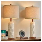OYEARS 26.5" Table Lamps Set of 2 with USB A+C Charging Ports for Bedroom Living Room Farmhouse Bedside End Lamps Rustic Nightstand Lamps, Brown