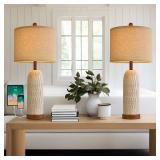 OYEARS 26.5" Table Lamps Set of 2 with USB A+C Charging Ports for Bedroom Living Room Farmhouse Bedside End Lamps Rustic Nightstand Lamps, Brown