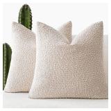 Foindtower Pack of 2, 20 x 20 Inch, Decorative Textured Boucle Throw Pillow Covers Accent Solid Pillow Cases Cozy Soft Couch Cushion Case for Chair Sofa Bedroom Living Room Home Decor, Beige