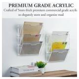 MyGift Wall Mounted 3 Tier Clear Premium Acrylic Letter Rack Mail Organizer, Office and Entryway Bills Postcards Brochure Holder Vertical Storage Rack, Set of 2