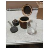 Wood Whiskey Barrel Holding Whiskey Glass And Ball