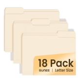 SUNEE File Folders, 18 Pack Manilla Folders 8.5 x 11, 1/3 Cut Tab for Easy Labeling and Organization, Durable Standard Paper for Home, Office, School Filing