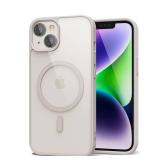 oakxco for iPhone 14 Case Clear Magnetic Compatible with Magsafe, Cute Thin Slim Transparent Non-Yellowing TPU Bumper, Shockproof Hard Shell & Soft Silicone Mag Safe Phone Case for Women, Beige Grey