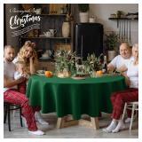 Biscaynebay Textured Fabric Christmas Round Table Cloth 90", Hunter Green Water Resistant Folding Table Covers for Dining, Kitchen, Wedding & Parties Machine Washable