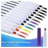 TWOHANDS Wet erase Markers Fine Tip,Glass Whiteboard Markers,8 Colors,Acrylic Calendar Planning Board,Windows,Mirror,12 Count,19707