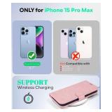 OCASE Compatible with iPhone 15 Pro Max Case Wallet Case, PU Leather Flip Folio Case with Card Holders RFID Blocking Kickstand Shockproof Phone Cover 6.1 Inch 2023, Pink