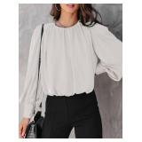 Dokotoo Womens Juniors Spring Fall Tops and Blouses for Women 2026 Summer Trendy T-Shirts Padded Shoulder Long Sleeve Tunic Tops Loose Work Business Dressy Tee Shirts White Medium