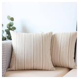 NAVIBULE Tan Pillow Covers Farmhouse Linen Throw Pillow Covers Striped Outdoor Decorative Square Throw Pillows for Couch Sofa Bed 20 x 20 in Pack of 2 Cream and Beige