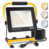 100W Led Work Light, 3000K/5000K/6500K Selectable Work Light, 10000LM Portable Work Lights with 16.4FT Cord, IP66 Waterproof for Outdoor Indoor Job Site Workshop Flood Lights, Gifts for Him