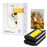 Liene Photo Paper & Cartridge, 2 Ink Cartridge Refill & 72 sheets photo papers, 4x6", Dye Sublimation, Water & Oxidation-Proof, Only for Liene PixCut S1