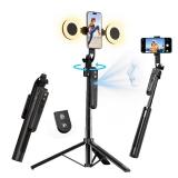 yAyusi 70.9" Auto Face Tracking Selfie Stick Tripod for iPhone with Light, No App, 360° Rotation Tripod That Follows Your Movement with Remote Control for Vlog/Live Stream/Video Recording