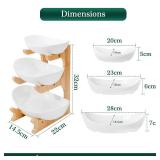 SEVEN SPARTA Fruit Bowl for Kitchen Counter - 3 Tier Ceramic Serving Bowls with Bamboo Stand, Tiered Fruit Basket for Fruit Vegetable Storage, Cake, Dessert, Nuts, Snack, Salad (Dishwasher safe)