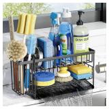 Cisily 2-Tier Kitchen Sink Caddy Organzier Rack with Flexible Dish Brush Holder, Sponge Holder for Kitchen Sink Countertop Organization Storage,Home Decor Accessories Essentials Stainless Steel