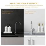 Glass Soap Dispenser for Kitchen, Farmhouse Kitchen Dish Soap Dispenser&Hand Soap Dispenser Set, Rustproof Pump Soap Lotion Dispenser Bathroom with Tray, Waterproof Label for Decor(White