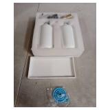 Glass Soap Dispenser for Kitchen, Farmhouse Kitchen Dish Soap Dispenser&Hand Soap Dispenser Set, Rustproof Pump Soap Lotion Dispenser Bathroom with Tray, Waterproof Label for Decor(White