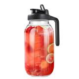 64oz Glass Pitcher with Lid, 2 Quart Mason Jar Pitchers with Lid and Spout, Wide Mouth Breast Milk Pitcher Glass Jug Sun Tea Pitchers, Cold Brew Coffee pitcher, Fridge Container for Water, Juice, Tea