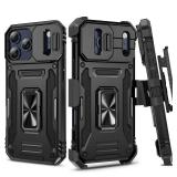 for iPhone-17-Pro-Max Case, with Belt Clip Holster & Slide Camera Cover & 360°Rotatable Ring Kickstand Military Grade Heavy Duty Protection Shockproof Case for iPhone 17 ProMax 2025 - Black
