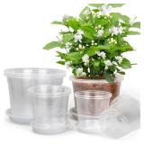 RAOOKIF 10/8/6/5 Inch Nursery Pots with Saucers, 12 Pack Clear Nursery Pots with Drainage Hole for Indoor Outdoor, Plastic Clear Pots for Plants for Flowers, Succulents, Small Herbs