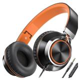 AILIHEN Kids Headphones, Headphones Wired with Microphone and Volume Control Folding Stereo Corded On-Ear 3.5mm Headset for Boys Girl Cellphones Tablets Chromebook Laptop Computer (Black/Orange)