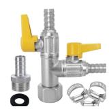 BesNPT Nickel Plated Brass 3 Way Shut Off Gas Valve 3/8" Hose Barb Fitting T Shaped Ball Valve,Split Design 2 Switch Valve for Fuel Air