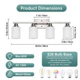 Ascher Bathroom Light Fixtures, 4-Light Vanity Light Over Mirror, Brushed Nickel Wall Sconces with Milky White Frosted Glass Shades, Wall Lamp for Living Room Bedroom, E26 Base(Bulbs Not Included)