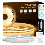 PAUTIX COB LED Strip Lights with RF Remote,32.8ft UL Listed Dotless LED Lights Warm White 2700K,Super Bright Dimmable 24V Adhesive LED Tape Light,Kitchen Cabinets Shelf Mirror Office Bedroom Lighting