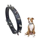 Enjoying Spiked Dog Collar, Leather Spikes Dog Collars for Medium Large Dogs, Adjustable Pet Collar with Rings, Black L