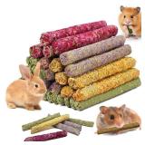 Jorewood 33 Pcs Rabbit Chew Sticks, Rabbit, Guinea Pig Toys, Natural Timothy Grass Molar Teeth Stick, Mixing Natural Flowers Chewing Toy, Small Animals Treats