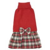 Lanyarco Burgundy Red Knitted Dog Sweater Dress, Plaid Dog Winter Clothes for Dogs Girl, Dachshund Doggy Pet Apparel, Red, Large (L)