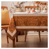 Romanstile Fall Rectangle Tablecloth 60 x 102 Inch, Thanksgiving Autumn Harvest Pumpkin Table Cloth, Stain Resistant Washable Table Cover for Dining, Party, Holiday Decor - Orange and Beige