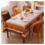 Romanstile Fall Rectangle Tablecloth 60 x 102 Inch, Thanksgiving Autumn Harvest Pumpkin Table Cloth, Stain Resistant Washable Table Cover for Dining, Party, Holiday Decor - Orange and Beige