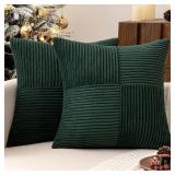MIULEE Army Green Decorative Throw Pillow Covers 20x20 Inch for Couch Bed Sofa Pack of 2 Boho Farmhouse Throw Pillows Soft Cross Corduroy Patchwork Textured Cushion Cases