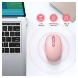 TECKNET Wireless Mouse, 2.4G Quiet Computer Mouse with USB Receiver, 4 Buttons Portable Cordless Mice for Chromebook, Laptop, PC, Mac, 800/1200/1600 DPI - Pink