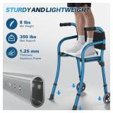 Narrow Walkers for Seniors with Seat, Lightweight Folding Space Saver Mobility Rolling Walker,Height Adjustable Standard Walker with Aluminum Frame, 5-inch Wheels, Compact Travel Walker (Blue), Retail