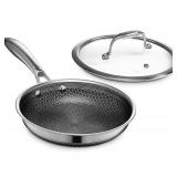 HexClad Hybrid Nonstick 8-Inch Frying Pan with Tempered Glass Lid, Stay-Cool Handle, Dishwasher-Friendly, Oven-Safe Up to 900°F, Induction Ready, Compatible with All Cooktops - Retail $145