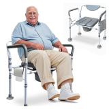 Aliseniors Heavy Duty Bedside Commode, 500lbs Extra-Wide Bariatric Commode Chair for Adults & Seniors, Portable Toilet Seat with Arms, Adjustable Potty Chair Bucket with Lid, Tool-Free Assembly, Retai